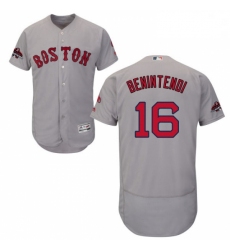 Mens Majestic Boston Red Sox 16 Andrew Benintendi Grey Road Flex Base Authentic Collection 2018 World Series Jersey