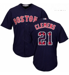 Mens Majestic Boston Red Sox 21 Roger Clemens Authentic Navy Blue Team Logo Fashion Cool Base MLB Jersey