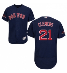Mens Majestic Boston Red Sox 21 Roger Clemens Navy Blue Alternate Flex Base Authentic Collection 2018 World Series Jersey