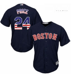 Mens Majestic Boston Red Sox 24 David Price Authentic Navy Blue USA Flag Fashion MLB Jersey