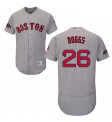 Mens Majestic Boston Red Sox 26 Wade Boggs Grey Road Flex Base Authentic Collection 2018 World Series Jersey