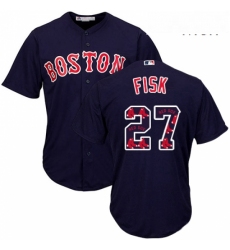Mens Majestic Boston Red Sox 27 Carlton Fisk Authentic Navy Blue Team Logo Fashion Cool Base MLB Jersey