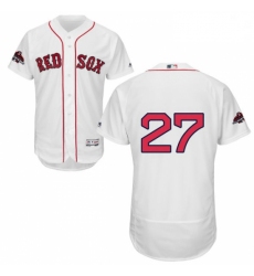 Mens Majestic Boston Red Sox 27 Carlton Fisk White Home Flex Base Authentic Collection 2018 World Series Jersey
