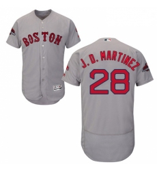 Mens Majestic Boston Red Sox 28 J D Martinez Grey Road Flex Base Authentic Collection 2018 World Series Jersey