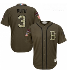Mens Majestic Boston Red Sox 3 Babe Ruth Authentic Green Salute to Service 2018 World Series Champions MLB Jersey