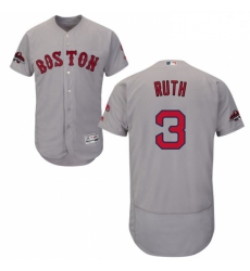 Mens Majestic Boston Red Sox 3 Babe Ruth Grey Road Flex Base Authentic Collection 2018 World Series Jersey
