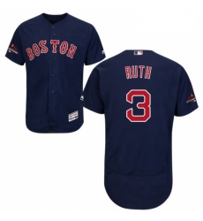 Mens Majestic Boston Red Sox 3 Babe Ruth Navy Blue Alternate Flex Base Authentic Collection 2018 World Series Jersey