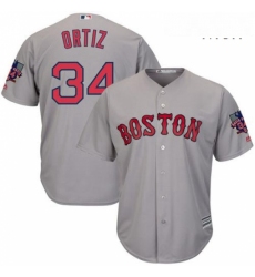 Mens Majestic Boston Red Sox 34 David Ortiz Authentic Grey Road Retirement Patch Cool Base MLB Jersey