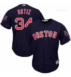 Mens Majestic Boston Red Sox 34 David Ortiz Authentic Navy Blue Alternate Road Retirement Patch Cool Base MLB Jersey