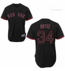 Mens Majestic Boston Red Sox 34 David Ortiz Replica Black Fashion MLB Jersey