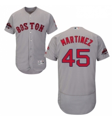 Mens Majestic Boston Red Sox 45 Pedro Martinez Grey Road Flex Base Authentic Collection 2018 World Series Jersey