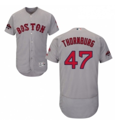 Mens Majestic Boston Red Sox 47 Tyler Thornburg Grey Road Flex Base Authentic Collection 2018 World Series Jersey 