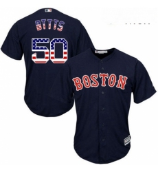 Mens Majestic Boston Red Sox 50 Mookie Betts Authentic Navy Blue USA Flag Fashion Road Cool Base MLB Jersey