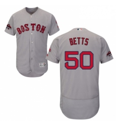 Mens Majestic Boston Red Sox 50 Mookie Betts Grey Road Flex Base Authentic Collection 2018 World Series Jersey