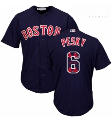 Mens Majestic Boston Red Sox 6 Johnny Pesky Authentic Navy Blue Team Logo Fashion Cool Base MLB Jersey