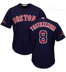 Mens Majestic Boston Red Sox 8 Carl Yastrzemski Authentic Navy Blue Team Logo Fashion Cool Base 2018 World Series Champions MLB Jersey