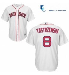 Mens Majestic Boston Red Sox 8 Carl Yastrzemski Replica White Home Cool Base MLB Jersey
