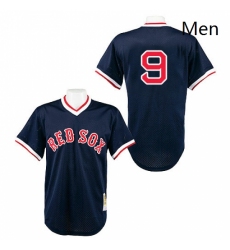 Mens Mitchell and Ness 1990 Boston Red Sox 9 Ted Williams Authentic Navy Blue Throwback MLB Jersey