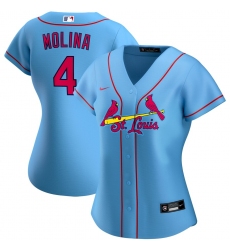 St  Louis St.Louis Cardinals 4 Yadier Molina Nike Women Alternate 2020 MLB Player Jersey Light Blue