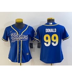 Women Los Angeles Rams 99 Aaron Donald Royal With Patch Cool Base Stitched Baseball Jersey