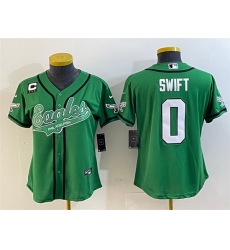 Women Philadelphia Eagles 0 D u2019andre Swift Green With 3 Star C Patch Cool Base Stitched Baseball Jersey 28Run Small 29
