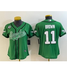 Women Philadelphia Eagles 11 A  J  Brown Green With 3 Star C Patch Cool Base Stitched Baseball Jersey 28Run Small 29