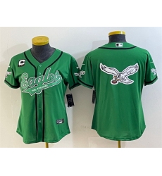 Women Philadelphia Eagles Green Team Big Logo With 3 Star C Patch Cool Base Stitched Baseball Jersey 28Run Small 29 1
