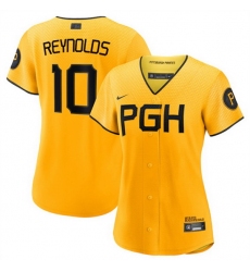 Women Pittsburgh Pirates 10 Bryan Reynolds Gold 2023 City Connect Stitched Jersey