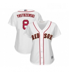 Womens Boston Red Sox 8 Carl Yastrzemski Authentic White 2019 Gold Program Cool Base Baseball Jersey
