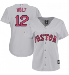Womens Majestic Boston Red Sox 12 Brock Holt Authentic Grey Road MLB Jersey