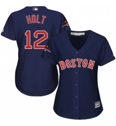 Womens Majestic Boston Red Sox 12 Brock Holt Authentic Navy Blue Alternate Road 2018 World Series Champions MLB Jersey