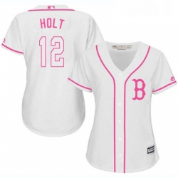 Womens Majestic Boston Red Sox 12 Brock Holt Replica White Fashion MLB Jersey