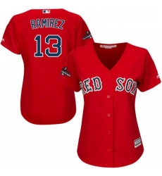 Womens Majestic Boston Red Sox 13 Hanley Ramirez Authentic Red Alternate Home 2018 World Series Champions MLB Jersey