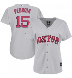Womens Majestic Boston Red Sox 15 Dustin Pedroia Authentic Grey MLB Jersey