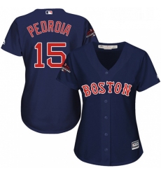 Womens Majestic Boston Red Sox 15 Dustin Pedroia Authentic Navy Blue Alternate Road 2018 World Series Champions MLB Jersey