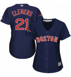 Womens Majestic Boston Red Sox 21 Roger Clemens Authentic Navy Blue Alternate Road 2018 World Series Champions MLB Jersey