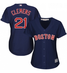 Womens Majestic Boston Red Sox 21 Roger Clemens Authentic Navy Blue Alternate Road MLB Jersey