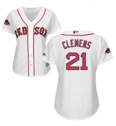Womens Majestic Boston Red Sox 21 Roger Clemens Authentic White Home 2018 World Series Champions MLB Jersey