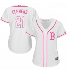 Womens Majestic Boston Red Sox 21 Roger Clemens Replica White Fashion MLB Jersey