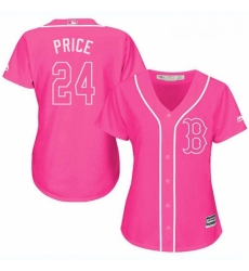 Womens Majestic Boston Red Sox 24 David Price Replica Pink Fashion MLB Jersey