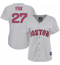 Womens Majestic Boston Red Sox 27 Carlton Fisk Authentic Grey Road MLB Jersey