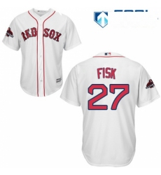 Womens Majestic Boston Red Sox 27 Carlton Fisk Authentic White Home 2018 World Series Champions MLB Jersey