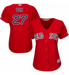 Womens Majestic Boston Red Sox 27 Carlton Fisk Replica Red Alternate Home MLB Jersey