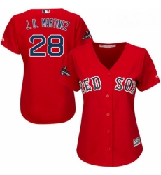 Womens Majestic Boston Red Sox 28 J D Martinez Authentic Red Alternate Home 2018 World Series Champions MLB Jerse