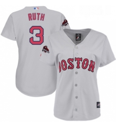 Womens Majestic Boston Red Sox 3 Babe Ruth Authentic Grey Road 2018 World Series Champions MLB Jersey