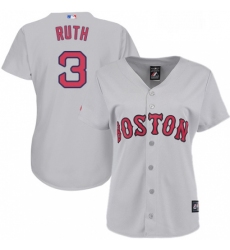 Womens Majestic Boston Red Sox 3 Babe Ruth Authentic Grey Road MLB Jersey