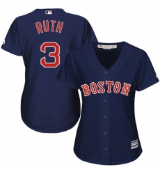 Womens Majestic Boston Red Sox 3 Babe Ruth Replica Navy Blue Alternate Road MLB Jersey