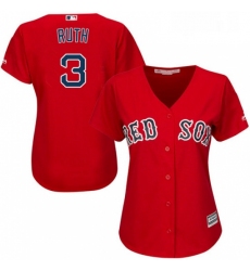 Womens Majestic Boston Red Sox 3 Babe Ruth Replica Red Alternate Home MLB Jersey