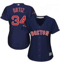 Womens Majestic Boston Red Sox 34 David Ortiz Authentic Navy Blue Alternate Road 2018 World Series Champions MLB Jersey