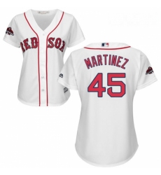 Womens Majestic Boston Red Sox 45 Pedro Martinez Authentic White Home 2018 World Series Champions MLB Jersey